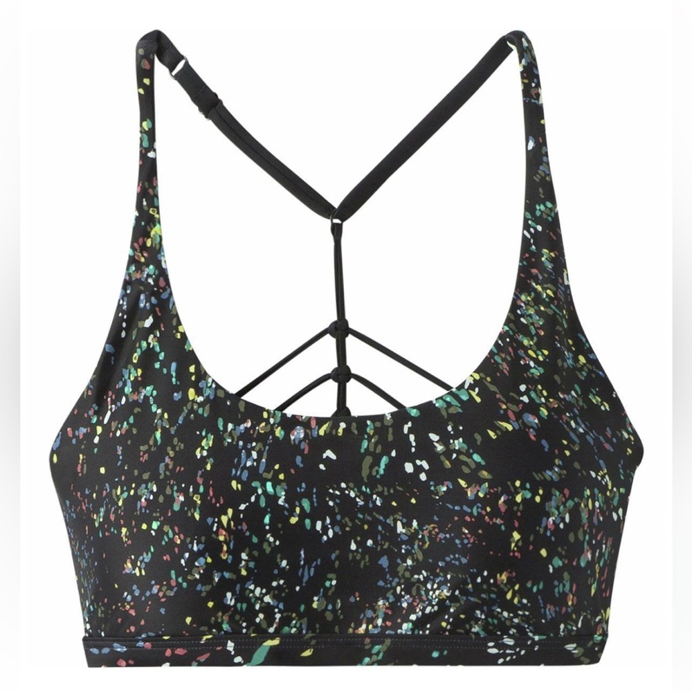 PrAna Twisted Back Black Patterned Bikini Top